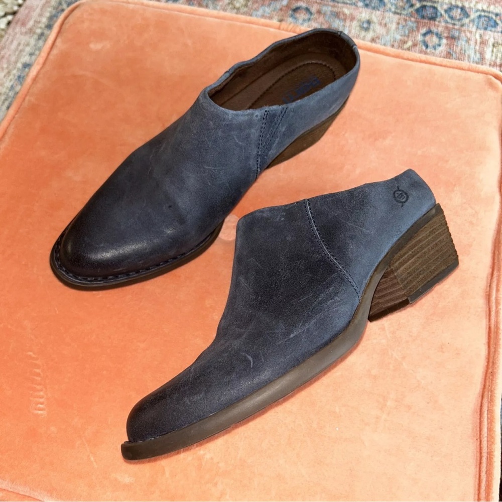 Born Navy Blue Leather Comfort Mules Size 10